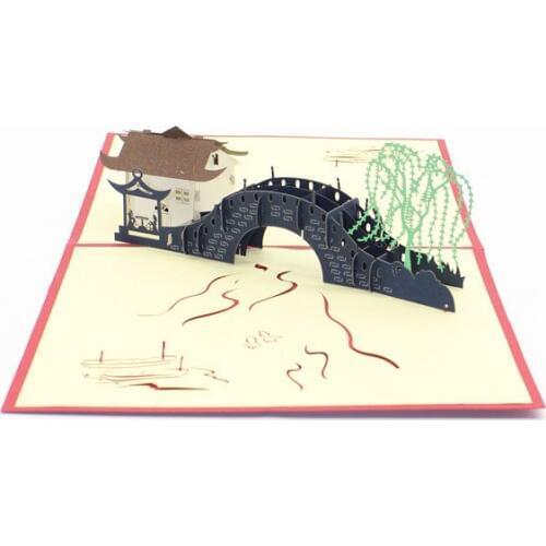 3D Laser Cut Handmade China Suzhou Scenery Bridge River Paper Invitation Greeting Cards PostCard Business Creative Gift Souvenir