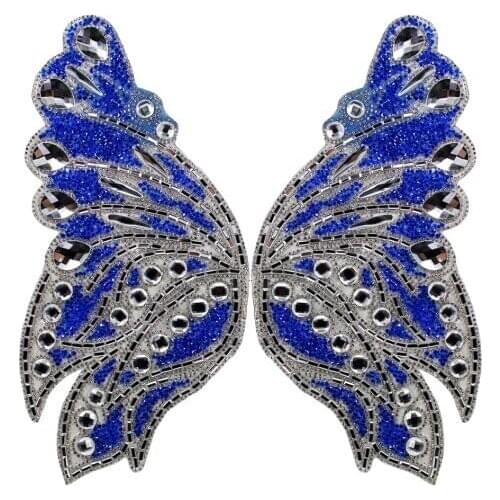 5pairs Beaded Crystal Wing Hotfix Motif Rhinestones Iron on Patches Applique Embellishment For Wedding Dress Decorated T2755