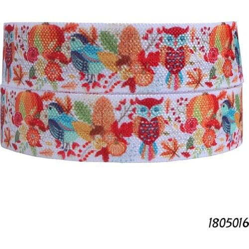 50 yards/lot) Flora Ribbons Autumn flower and owl printed fold over elastic foe ribbon