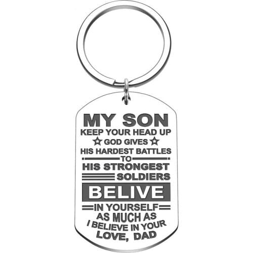 To My Son Keychain Inspirational Gift for Boys Teenage Kids From Dad Father Birthday Graduation Encouragement Key Ring Gifts