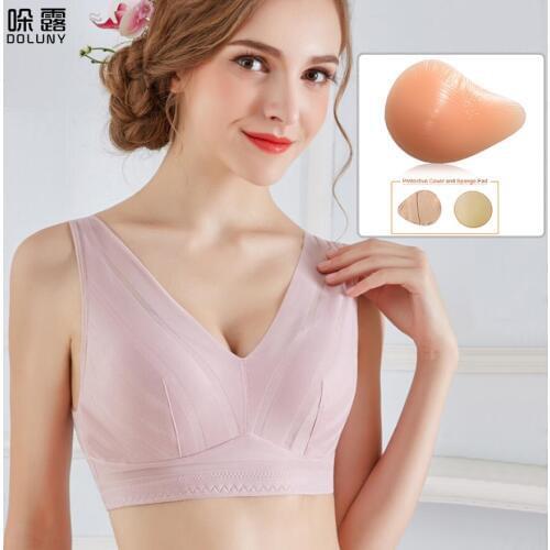 Mastectomy Bra Pink Pocket Bra for Artificial Spiral Silicone Breast Form Fake Breast Prosthesis of Women Cancer D30