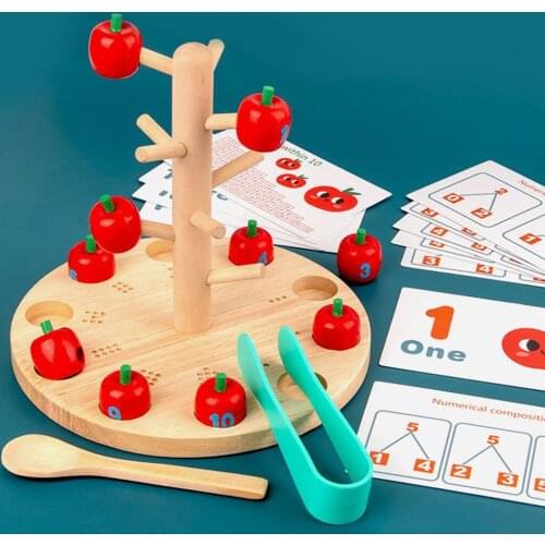 Wooden Apple Game Counting Toys Pre Kindergarten Subtraction Calculation Toy