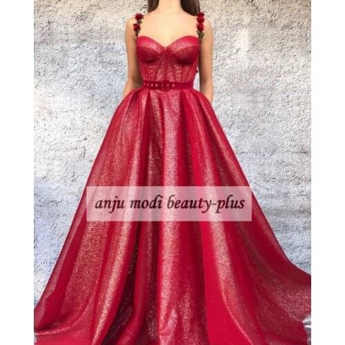 Burgundy Long Sparkly Evening Dresses with Pockets Dubai Caftan Appliques Spaghetti Straps Formal Evening Party Ball Gowns 2020