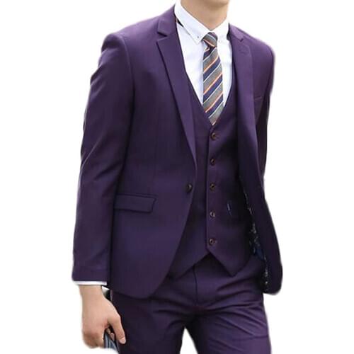 Purple 3 Pieces Mens Wedding Suits Slim Fit Single Breasted One Button Business Blazer Jackets vest and Pants Costumes
