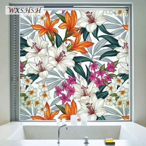 Custom Size Glass Film Blooming Flowers Pattern European Style Frosted Private Decorative Sun-Block Stained Removable Sticker