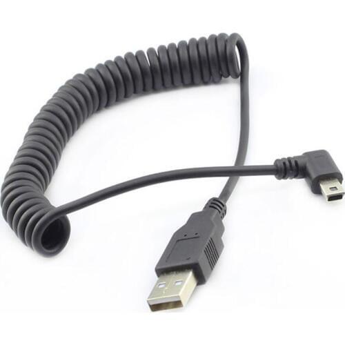 90 degree right angled mini B to USB 2.0 A male spring data charging cable for vehicle navigation Car Driving Recorder Camera HD