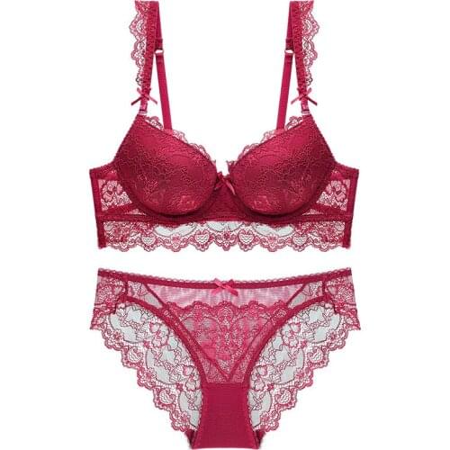 Sexy Lace Bra and Panties Set with Push Up Bra Removable Straps Broadside Lacy Underwear Women Lingerie Plus Size A B C D Cup