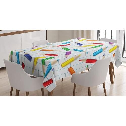 Colorful Pencils on Checkered Board Kids School Creativity Art Image Custom Table Cover for Dining Room Kitchen Decor