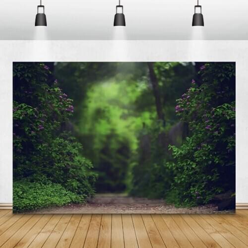 Laeacco Green Forest Tree Road Plant Foliage Photography Backdrop Baby Portrait Living Room Decor Photo Background Photo Studio