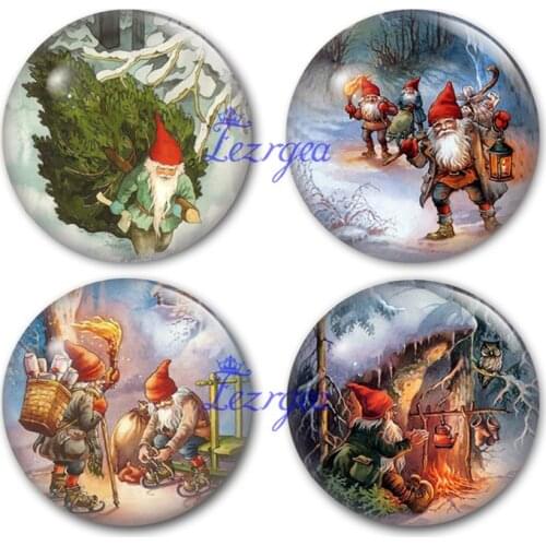 Cute Gnomes glass cabochon, Merry Christmas and dwarf and gnomes Round photo glass cabochon demo flat back Making findings