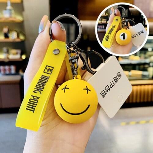 Simulation Smiley Face Billiard Keychain for Women Men Boyfriends Cute Bag Car Keyring Gift Cute Shaped Pendants Boy KeyRing