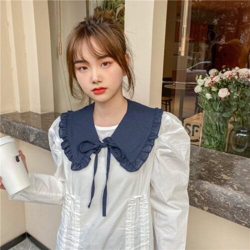 Fashion Girls Collars Fake Collar Solid White Black Neckline Neckband Lolita Doll Double Layer Ruffles Fake Collar Shoulder Wrap