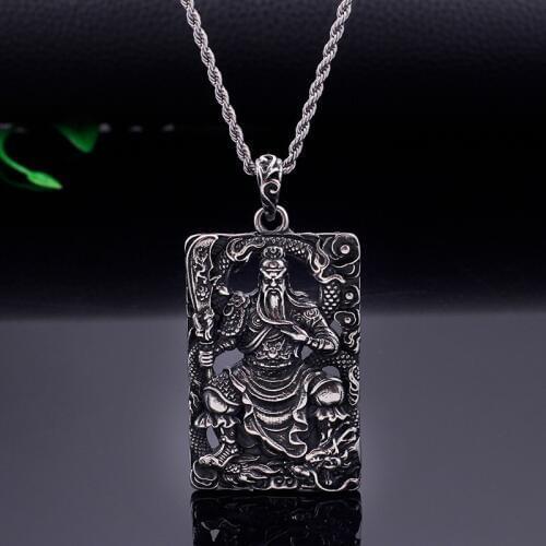 National style Personality Domineering Mens Pendant Titanium Steel Carved Green Dragon Moon Knife Guan Gong Pendant