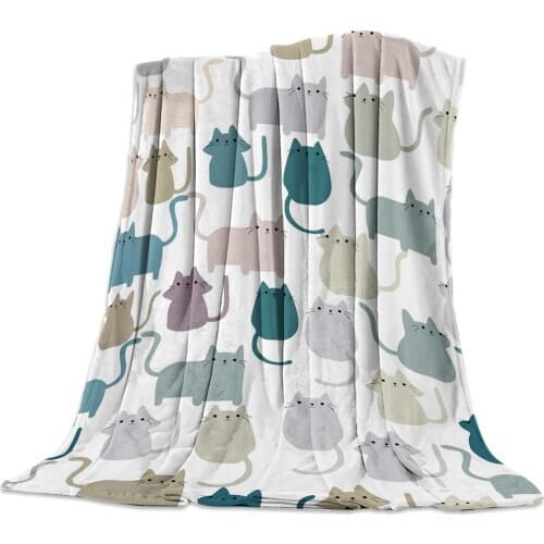 Stuffed Pattern Cat Stick Figures Throw Blanket Warm Microfiber Blanket Bedroom Sofa Supplies Blankets for Beds