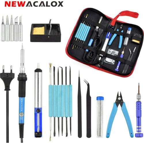 NEWACALOX 60W Adjustable Temperature Electric Soldering Iron 220V/110V LCD Digital Display Welding kit DIY Tools For Reparing