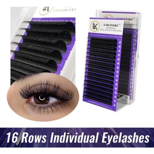 LAKANAKU 16Rows Individual Eyelash Extension 8-18mm All Size Lashes Volume Tray Cashmere Mink Lash Extensions Supplies Vendor