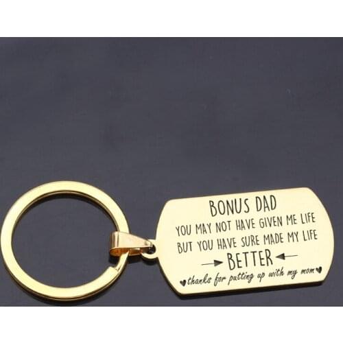 Stepfather Gifts Keychain YOU MAY NOT HAVE GIVEN ME LIFE BUT YOU HAVE SURE MADE MY LIFE. Thanks For Putting Up With My Mom
