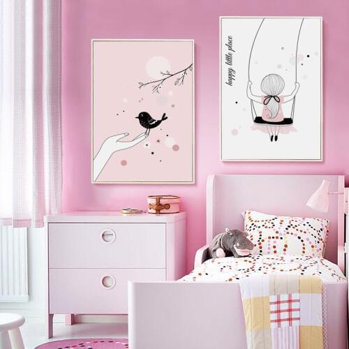 Simple Abstract Pink Girls World Canvas Art Paintings Printed Print Poster Picture Wall Little Girl Room Home Decoration Mural