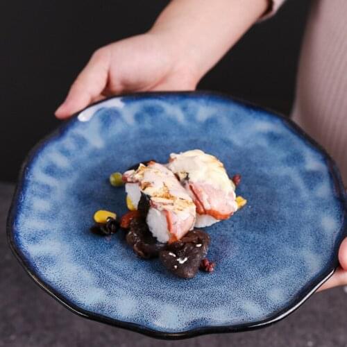 Retro kiln turned into exquisite ceramic discs, household flat plates, shallow plates, creative western steak plates, pasta plat