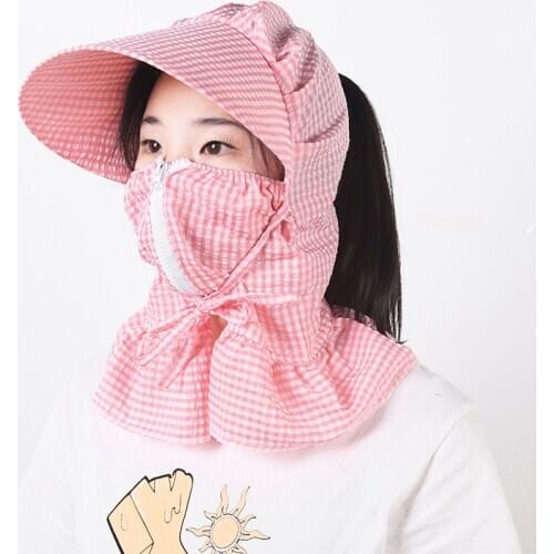 New Women Sun Hat Multi Function Anti-UV Summer Hat Lady Striped Wide Brim Visor Cap Female Neck Protect Riding Hunting Hat