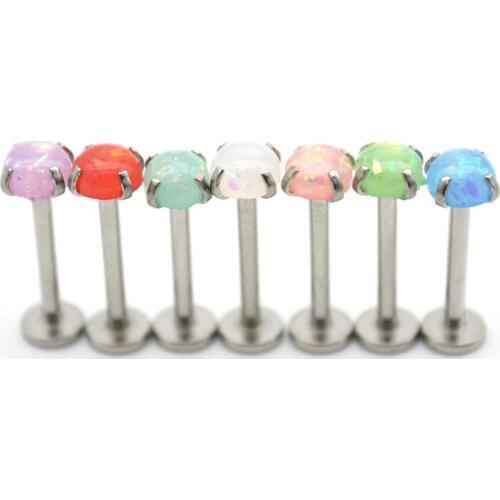 Synthetic OPAL Internal Thread Lip Tragus Ear Steel Labret CLAW-SET Bar Stud 16G 8mm 3