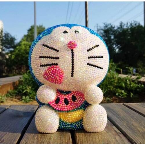 Sparkling Doraemon Figurine Kawaii Fully Rhinestone Cute Cartoon Piggy Bank Coin Box Best Gift for Kids Friends Home Accessories