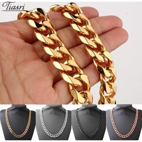 Tiasri 12mm Curb Cuba Chain Link Choker Gothic Men Necklace Bracelet High Quality Stainless Steel Choker Punk Jewelry Wholesale