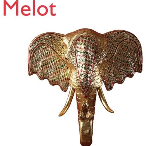 Southeast Asian Style Elephant Head Wood Carving Wall Decoration Thailand Thai Club Wall Soft Decoration Pendant