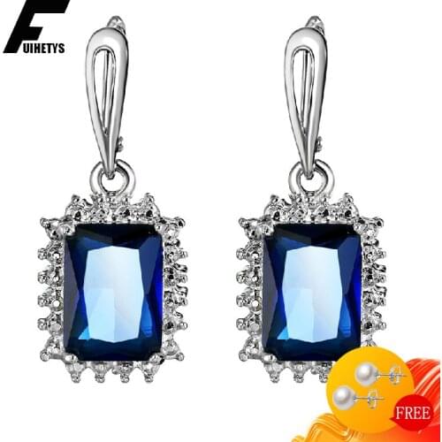 BaliJelry Silver Women Earrings 925 Jewelry Accessory Rectangle Sapphire Gemstone Drop Earrings for Wedding Engagement Wholesale