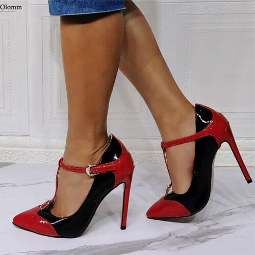 Olomm 2021 Handmade Women Pumps Mary Janes Ankle Strap Sexy Stiletto Heels Pointed Toe 8 Colors Prom Shoes Women US Size 5-15