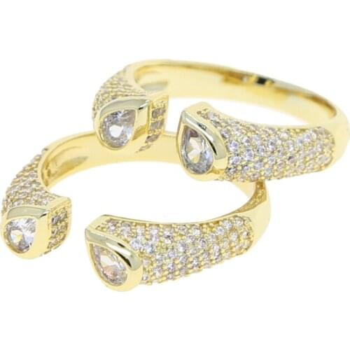 CZ Open Adjust Finger Ring For Women Girl Rose Gold Color Micro Pave White Tear Drop Cubic Zirconia Rings