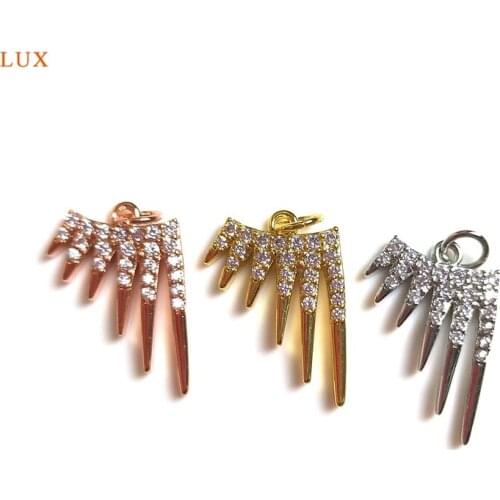 5pcs Zircon Wing Pendant Charm CZ Micro Pave Angel Wing Pendant Real Gold Plated Brass Wing Pendant For Necklace Charm Jewelry Y