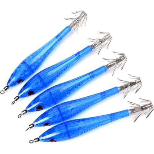 5pcs Fishing Lure Luminous Shrimp Squid Jigs Jigging Squid Hook Trout Lure Squid Bait Artificial Wood Shrimp Hard Fishing Lure