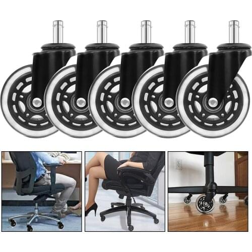 5Pcs Universal Office Chair Caster Wheels Roller 3 Inch Swivel Fit Set Hardware Rubber Replacement Soft Safe 360 Degree Mute