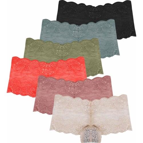 6 in Packs Women Underwear Breathable Floral Lace Boyshort Sheer Mesh Knickers 2021 Summers Hot Plain Panties Sexy Lingerie