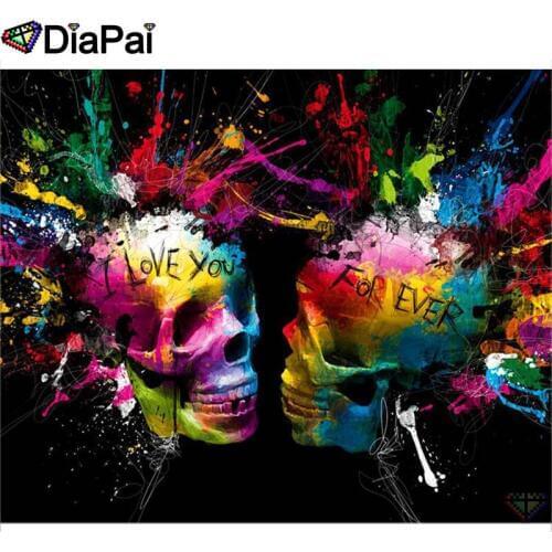 DIAPAI Diamond Painting 5D DIY 100% Full Square/Round Drill"Colored skull Couple"Diamond Embroidery Cross Stitch 3D Decor A25094