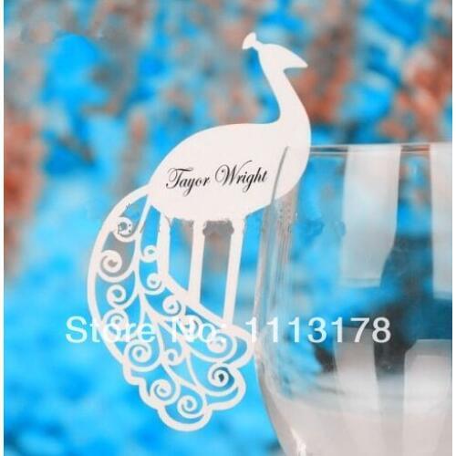 Free shipping 18 colors Cheap Peacock Wine Glass markers Wedding Party Decorations Cake Toppers birthday baby shower