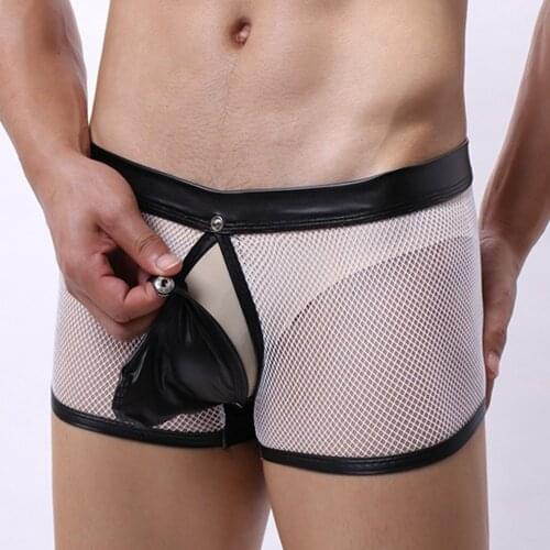 Open Butt Front Penis Pouch Boxers Men Mesh Underwear Sexy Man Trunks Net Trunks Boxershorts Underpants Panties Sleepwear A30