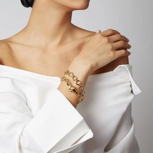 Punk Magnet Clasp Shake Hands Bracelet Hip Hop Gold Silver Color Chain Bracelet for Women Fashion Jewelry Gift Drop shipping