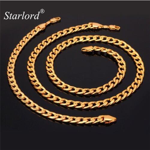 Starlord Kpop Bracelet Necklace Set New Year Party Men Jewelry Gift Trendy White Gold Color Miami Cuban Chain Jewelry Set NH755