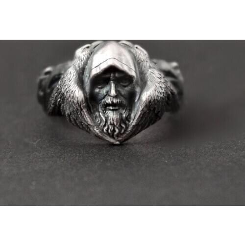 BUDROVKY Norse Mythology Odin Raven Rings Mens Viking Wolf Stainless Steel Ring Scandinavian Amulet Jewelry