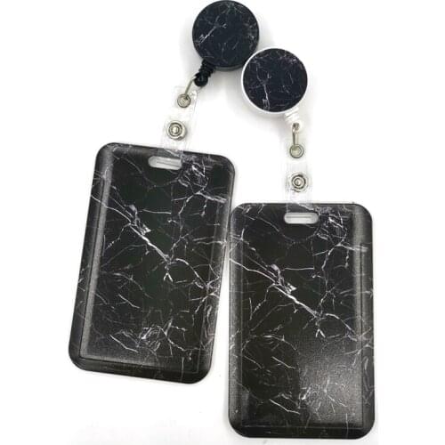 Black Marble Card Holder Women Men Business Lanyard Badge Card Case Women Card Cover Student Lanyard ID Name Card Holder Bags