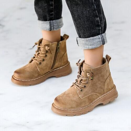 Children Boots High Quality Genuine leather Boys & Girls Boots Autumn Lace-up Martin boots for Boys Warm Plush Winter Shoes