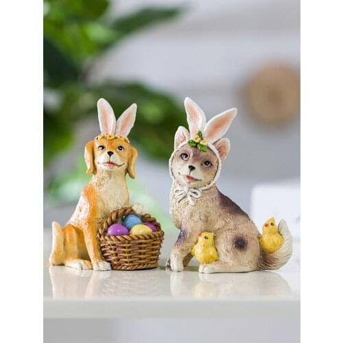 Europe Resin Rabbit Ears Dog Figurines Imitation Animal Sculpture Handmade Crafts Home Decoration Creative Birthday Gifts