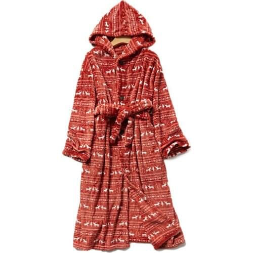 Autumn Winter Flannel Bathrobe Nightgown Women Mid-length Oversized Bath Robe Thickening Couple Pajamas Sleepwear With Sashes
