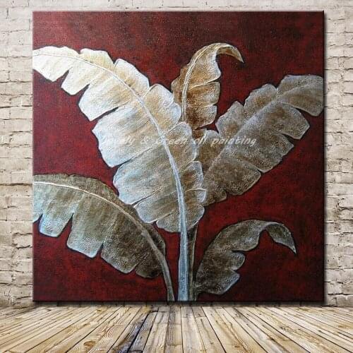 Mintura Handpainted Banana Leaves Oil Painting On Canvas Modern Abstract Poster Wall Art Picture For Living Room Home Decoration