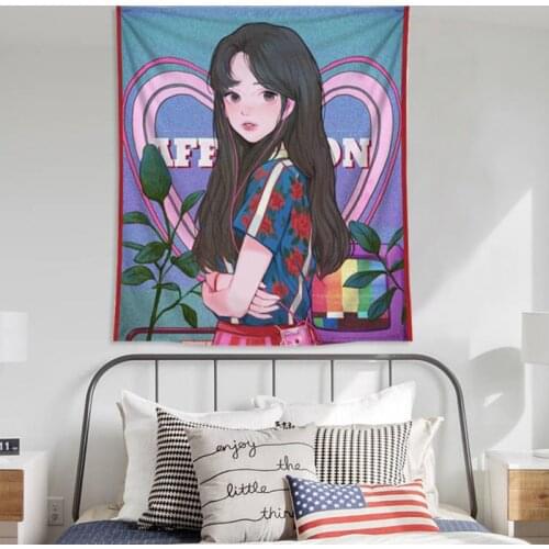 Kawaii Girl Tapestry Wall Hanging Room Decoration Sofa Backdrop Bedroom Wall Cloth Aesthetic Room Decor Decoration Mural Tapiz