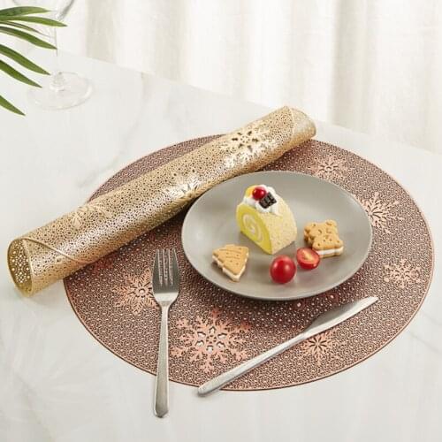 Snowflake Placemats PVC Hollow Non-slip Coasters for Dining Table Mats Home Diner Decoration Coffee Cup Mat Gold Place Mats