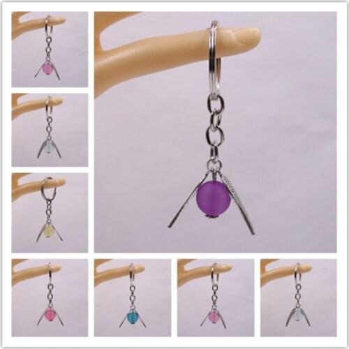 Multicolor Transparent Bead Keychain Silver Angel Wing Keychain Vintage Style Angel Wing Charm Keychain For Men women Keyring