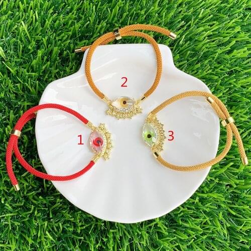 Handmade Fashion Women Colorful Glass Pendant With Turkish Eye Charm Adjustable Bracelet